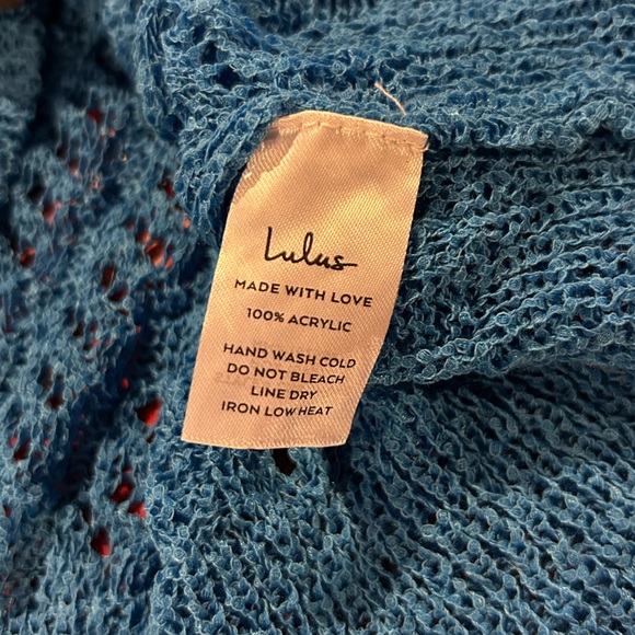 Lulus bright blue open weave button front cardigan size S - Picture 5 of 5